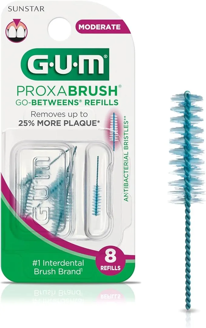 GUM Proxabrush Go-Betweens Refills - Wide - Compatible with GUM Permanent Handle - Reusable Interdental Brushes - Soft Bristled Dental Picks, 8ct(6pk)