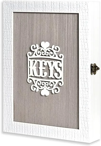 VELISTA Wooden Key Box Wall Mount – Cute and Rustic Decorative Key Cabinet – Premium Cabinet Key Holder with 6-Hooks - Small White Key Holder Box - Farmhouse Wall Décor – Vintage Key Rack Cabinet