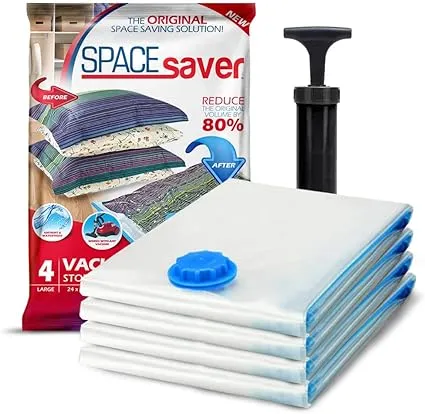 Spacesaver Vacuum Storage Bags (Medium 4 Pack) Save 80% on Clothes Storage Space - Vacuum Seal Bags for Clothing, Comforters, Blankets, Bedding- Compression Seal for Closet Storage. Pump for Travel