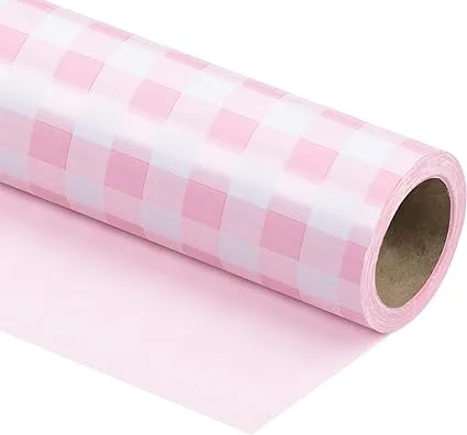 Reversible Wrapping Paper - Mini Roll - 17 Inch X 33 Feet - Pink and Polka Dot..