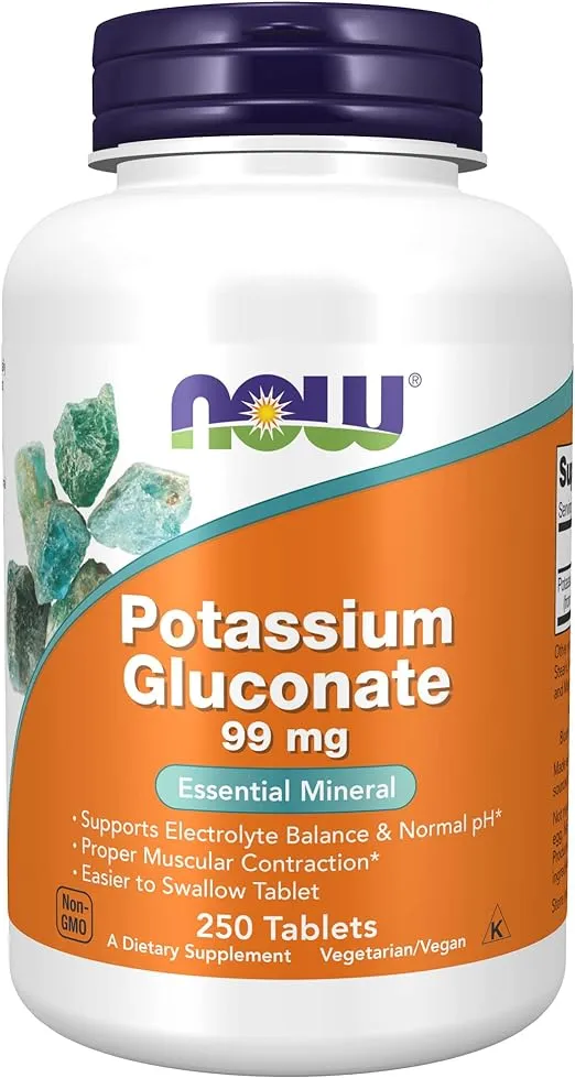 NOW Supplements, Potassium Gluconate 99mg, Easier to Swallow, Essential Mineral*, 250 Tablets