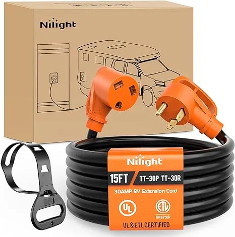 Nilight 30 Amp RV Extension Cord 125v Heavy Duty 10 Gauge Pure Copper STW Wire UL ETL Listed 3 Prong TT-30p