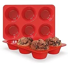 SILIVO Silicone Jumbo Muffin Pans Nonstick 6 Cup(2 Pack) - 3.5 Inch Large Cupcak