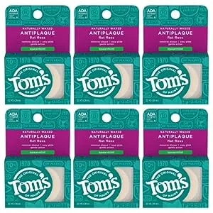 Tom's of Maine Naturally Waxed Antiplaque Flat Dental Floss, Spearmint, 32 Yards 6-Pack (Packaging May Vary)