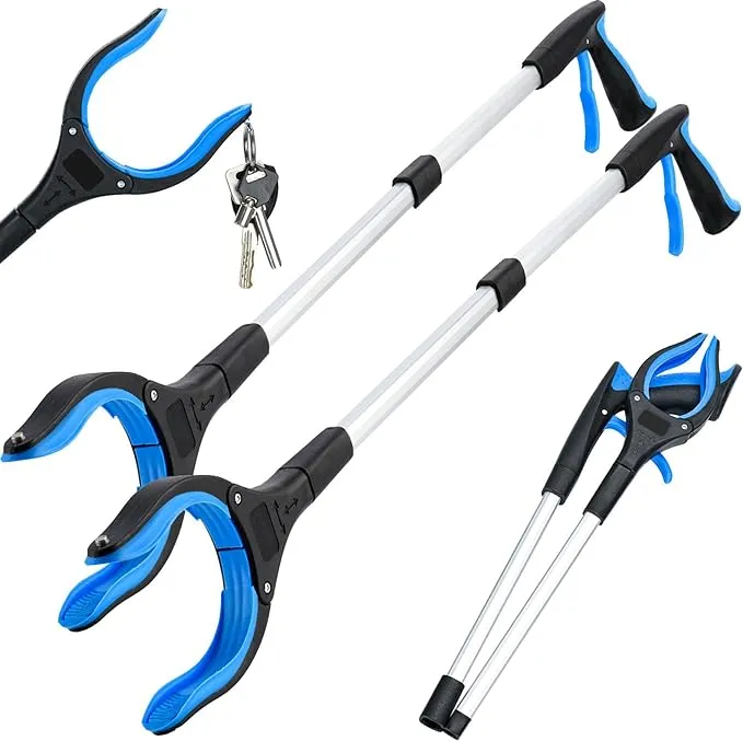 Honeysuckle 2-Pack Grabber Reacher Tool,32 inch Extra Long Foldable Pick Up Stick with Strong Grip Magnetic,360°Rotating Anti-Slip Jaw,Trash Claw