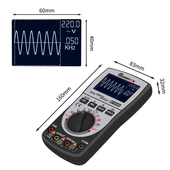 HANMATEK 3 in 1 Handheld Oscilloscope Multimeter with 2 Channels HO52S 3.5"TFT Oscilloscop, 50MHz Waveform Generator Multimeter Backlit Screen,