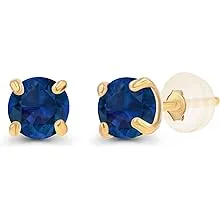 Genuine 14K Solid Yellow Gold 3mm Round Created Pink Sapphire Birthstone Stud Earrings For Women