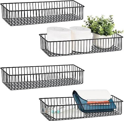 Farmhouse Décor Metal Wire Organizer Storage Basket Bin(4 Pack)-Toilet Paper ...