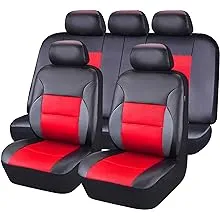 CAR PASS Luxurous PU Leather Automotive Universal Seat Covers Set Package-Universal fit for Vehicles with Super 5mm Composite Sponge Inside, Airbag Compatible (Black and Red)