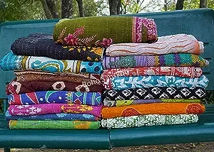 Boho Sanskriti Indian Quilt Vintage Bedspreads,Throws,Ralli, Lot Kantha Quilt Reversible Throw Bedding Bedcover Kantha Bedspread Throw Cotton Blanket Gudari -Single Pieces, Twin