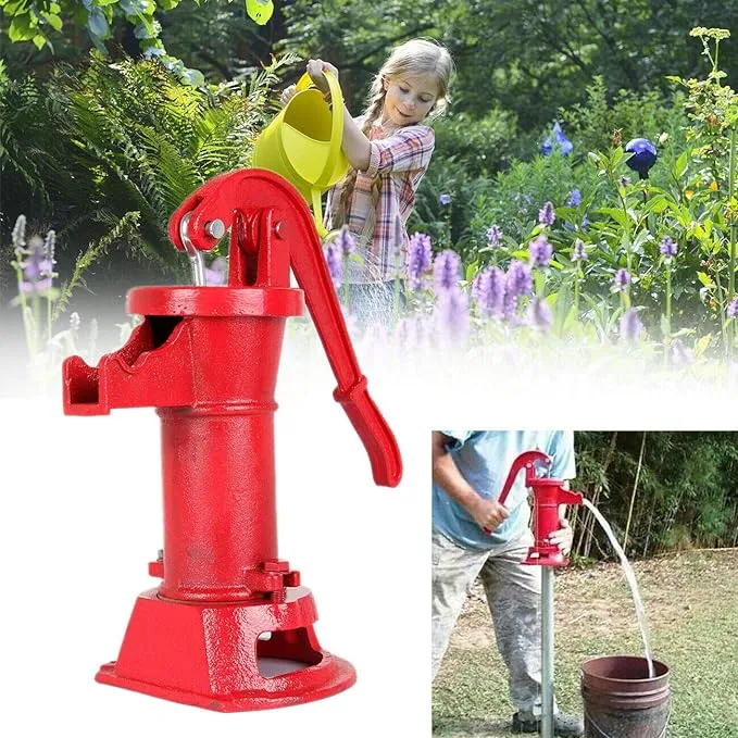 Samger Durable Antique Pitcher Hand Water Pump Cast Iron Red Hand Well Pump 25ft Maximum lift Manual Water Transfer Pump Boost Fountain for Outdoor, Yard, Pond, Garden Decoration KitSamger Durable Antique Pitcher Hand Water Pump C…