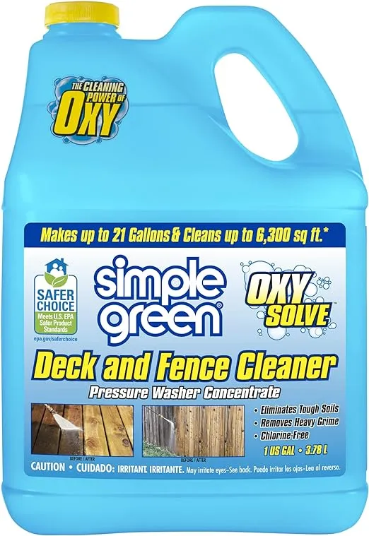 Simple Green Oxy Solve Deck and Fence Pressure Washer Cleaner, Colorless to Pale Straw, Unscented, 128 Fl Oz (Packaging May Vary)