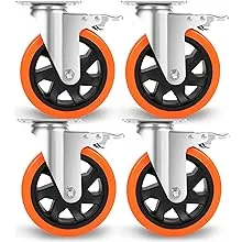 W B D WEIBIDA 6 inch Caster Wheels with Dual Locking, Casters Set of 4 Heavy Duty of 2400lbs, Premium Polyurethane No Noise Wheels for Cart, Workbench and Furniture