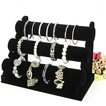 Black Velvet Bracelet & Necklace T-Bar 3 Tier Jewelry Display