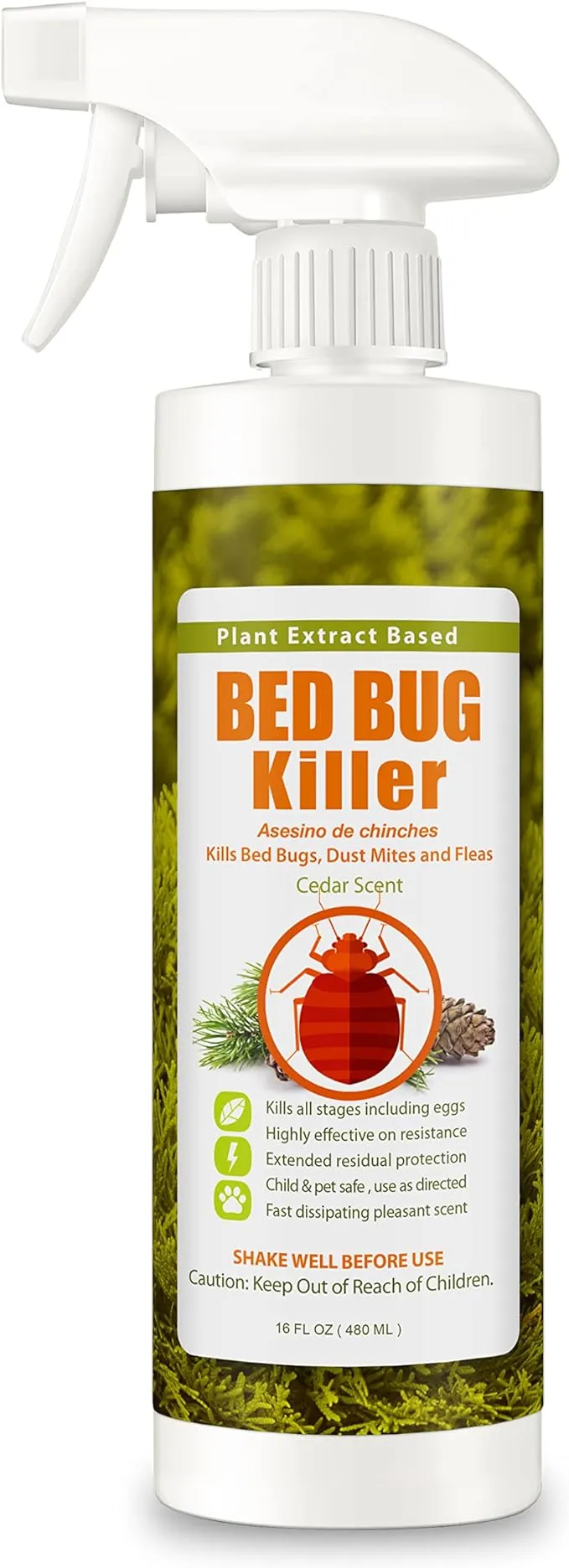 EcoRaider Bed Bug Killer Spray 16 Oz, Green + Non-toxic, 100% Kill + Extended Protection