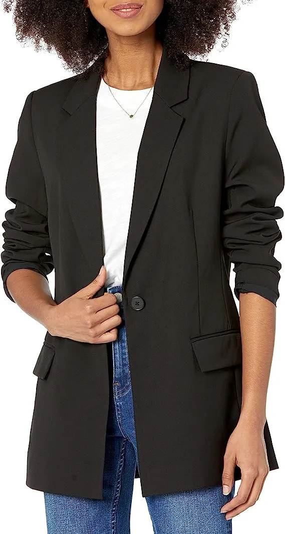 The Drop Women's Blake Long Blazer, Black, Small