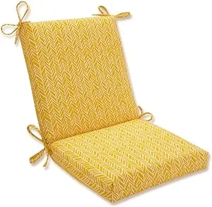 Pillow Perfect Outdoor/Indoor Herringbone Egg Yolk Square Corner Chair Cushion, 1 Count (Pack of 1), Yellow