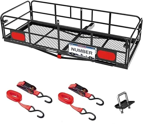 King Bird 60 inch x 24 inch x 14 inch Folding Hitch Mount Cargo Carrier, 500 lbs ...