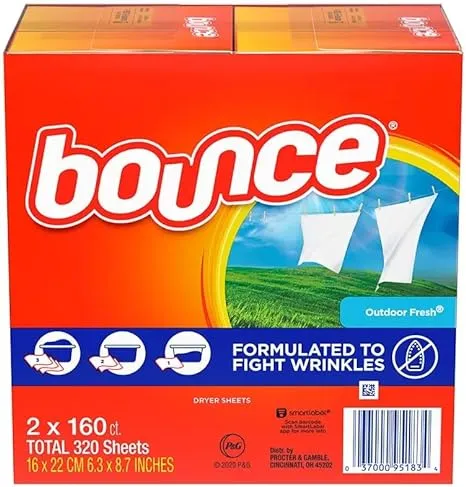 Bounce Fabric Softener Dryer Sheet Outdoor Fresh, 160 Sheets (Pack of 2)