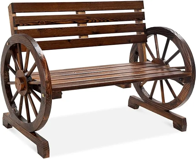 Best Choice Products Wooden Wagon Wheel Bench, Brown