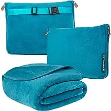 Travel Blanket Pillow, Soft Airplane Blanket 2-IN-1 Combo Set, 60X43 Teal Blue