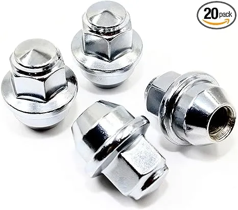 Set of 20 Veritek 12x1.5mm 3/4 19mm Hex 1.46 Inch 37mm Length Chrome OEM Factory Style Large Acorn Seat Wheel Cover Hubcap Retaining Lug Nuts for Ford Focus Fusion Escape Factory Wheels