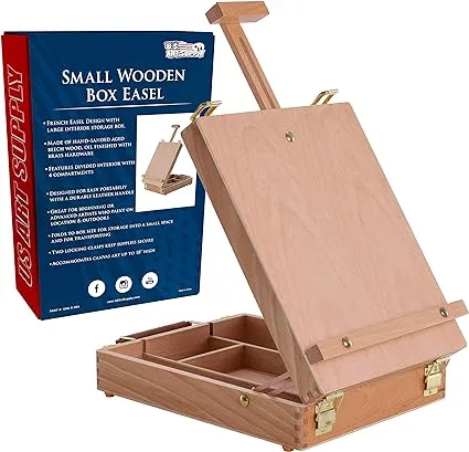 U.S. Art Supply Newport Small Adjustable Wood Table Sketchbox Easel, Premium Beechwood - Portable Wooden Artist Desktop Storage Case - Store Art