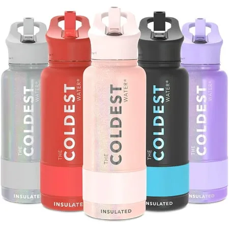 Coldest Sports Water Bottle with Straw Lid Vacuum Insulated Stainless Steel Metal Thermos Bottles Reusable Leak Proof Flask for Sports Gym (32 oz, Forever Pink Glitter)