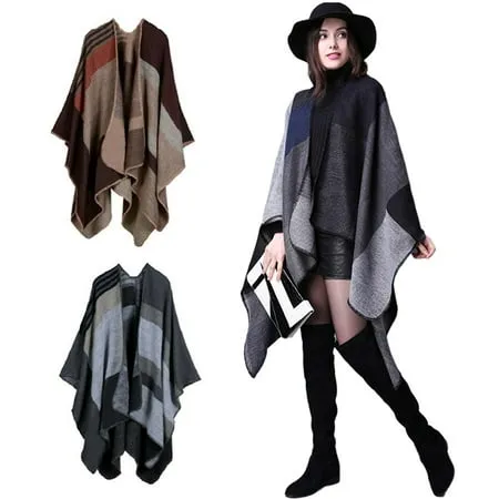 Bodychum 2Pcs Women s Color Block Shawl Wrap Open Front Poncho Cape Fashion Different Color for Women Valentines Day Gifts