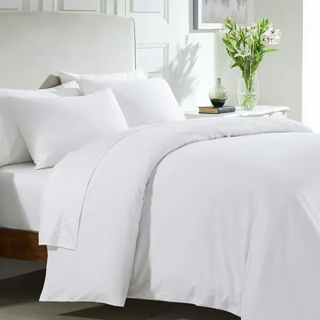 Everyday Soft Sateen Duvet Cover Set - Oversized King: 1 Duvet Cover Pure White 100% Sateen Cotton - 400 Thread Count