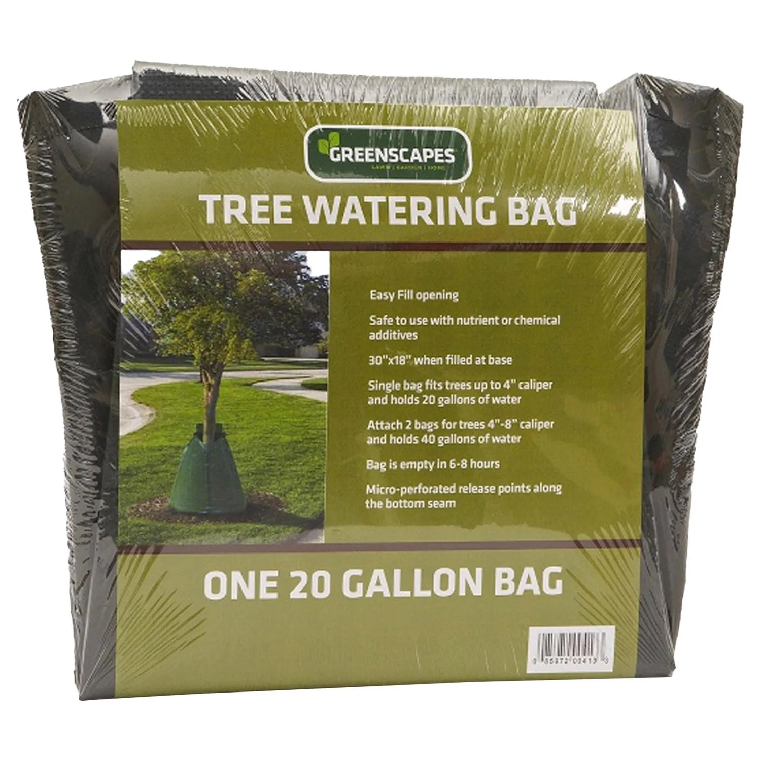 Greenscapes Tree Watering Bag, Holds 20 Gallons of Water, Green, Safe to Use, Easy-Fill Opening