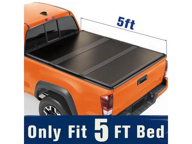 TIPTOP Tri-Fold Hard Tonneau Cover Truck Bed FRP On Top For 2016-2023 Tacoma 5ft Bed (60.5') TPM3 For Models With or Without The Deck Rail System