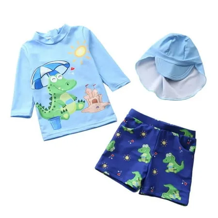 GYRATEDREAM Toddler Kid Boys Two Pieces Swimsuit Set Boys Bathing Suit Rash Guards with Hat UPF 50+ 6-7 Years