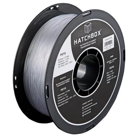 HATCHBOX 1.75mm Transparent White PETG 3D Printer Filament, 1 KG Spool, Dimensional Accuracy +/- 0.03 mm, 3D Printing Filament