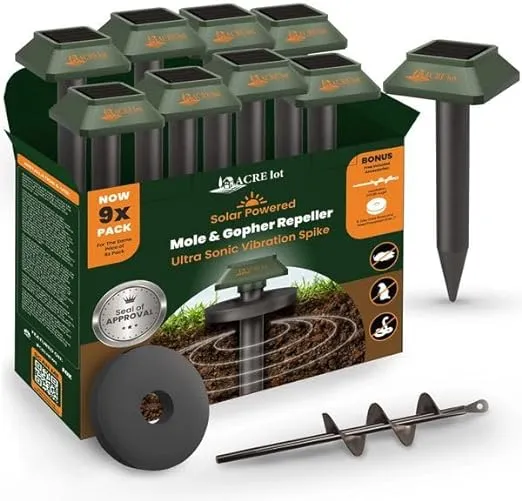 Acre Lot Mole Repellent for Lawns Gopher Repellent Ultrasonic Solar Powered Snake Repellent Deterrent Mole Repeller Vole Repellent Outdoor Lawns