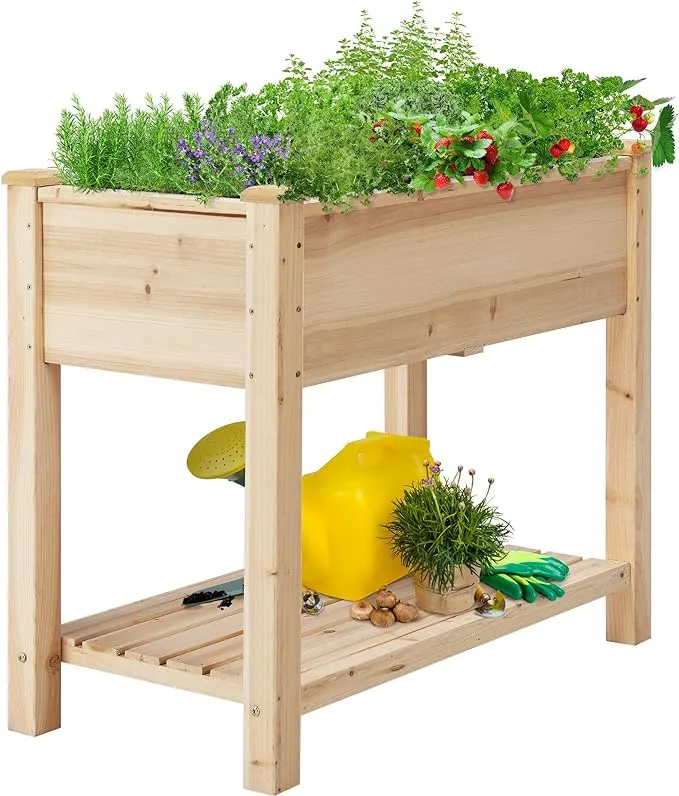 Yaheetech 34x18x30in Horticulture Raised Garden Bed Planter Box with Legs & Storage Shelf Wooden Elevated Vegetable Growing Bed for Flower/Herb/Backyard/Patio/Balcony