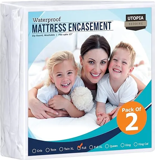 Utopia Bedding Zippered Mattress Encasement Twin - 100% Waterproof and Bed Bug Proof Mattress Protector - Absorbent, Six-Sided Mattress Cover (Pack of 2)