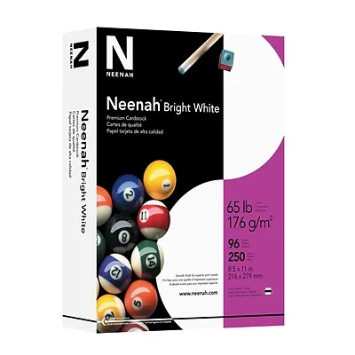 Neenah Card Stock, 65 lbs, 8.5" x 11", Bright White, 250