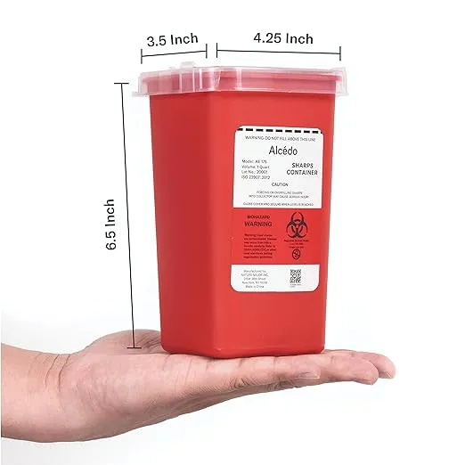 Alcedo Sharps Container for Home Use and Professional 1 Quart (3-Pack) | Biohazard Needle and Syringe Disposal | Small Portable Container for Travel