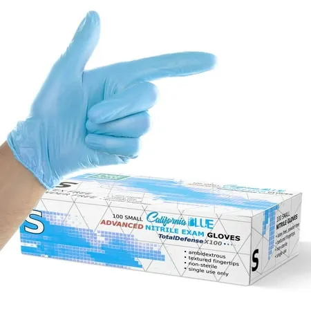 Dre Health Nitrile Gloves (S - 100 Count) 3 Mil Disposable California Blue Powder and Latex Free Medical Exam Gloves