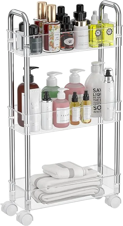 Slim Rolling Storage Cart, Tier Mobile Multipurpose Kitchen Shelf Organization Slide Out Narrow Cart, Great for Kitchen Bathroom Warehouse and More Laundry Narrow Places (2 Tier 2 Pack)