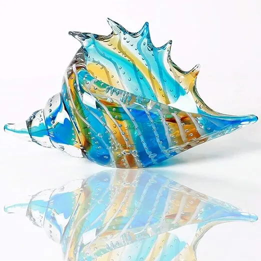 EUSTUMA Hand Blown Glass Conch Figurines Ornament,Glass Seashell Ornament/ Decor