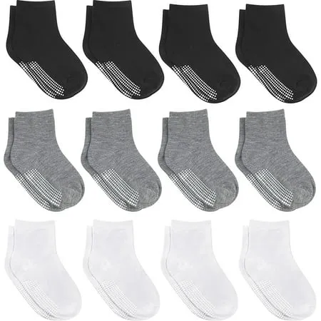 Debra Weitzner Non-Slip Toddler Socks With Grips for Baby Boys and Girls - Anti-Slip Crew Socks for Infant's and Kids, 12 Pairs