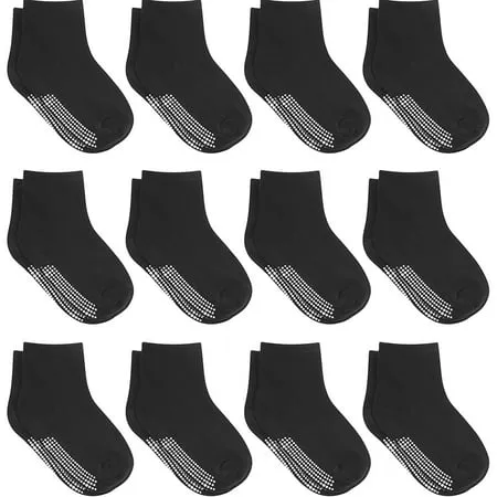 Debra Weitzner Non Slip Crew Socks for Toddlers 6 Months- 5 Years Multicolor 12 Pairs