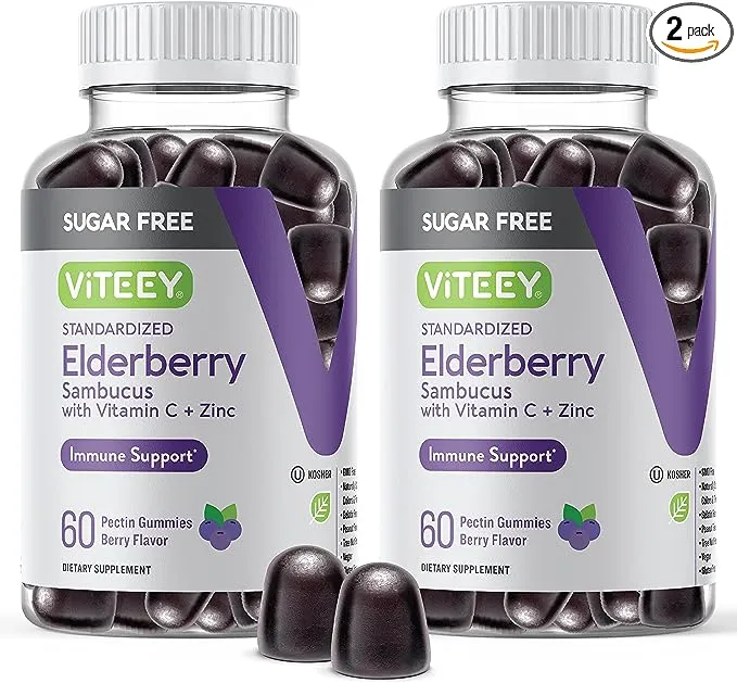 Sambucus Elderberry Gummies for Adults & Teens + Zinc & Vitamin C - Sugar Free - Immune Support & Booster Herbal Supplement - Vegan, Gluten Free, Gelatin Free, GMO Free, Chewable Berry Flavored Gummy