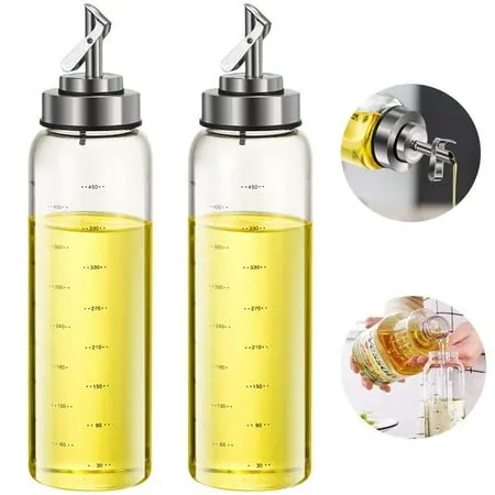 FARI Olive Oil Dispenser Bottles Automatic Opening and Closing Oil Pot 2 Pack of 17oz Oil and Vinegar Lead-Free Glass Cooking Oil Cruet for Kitchen