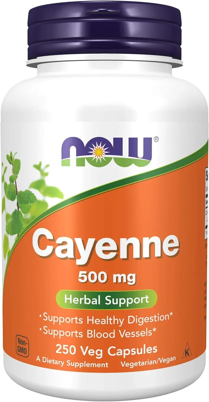 NOW Supplements, Cayenne (Capsicum annuum) 500 mg, Herbal Support, for Digestive Health, 250 Veg Capsules