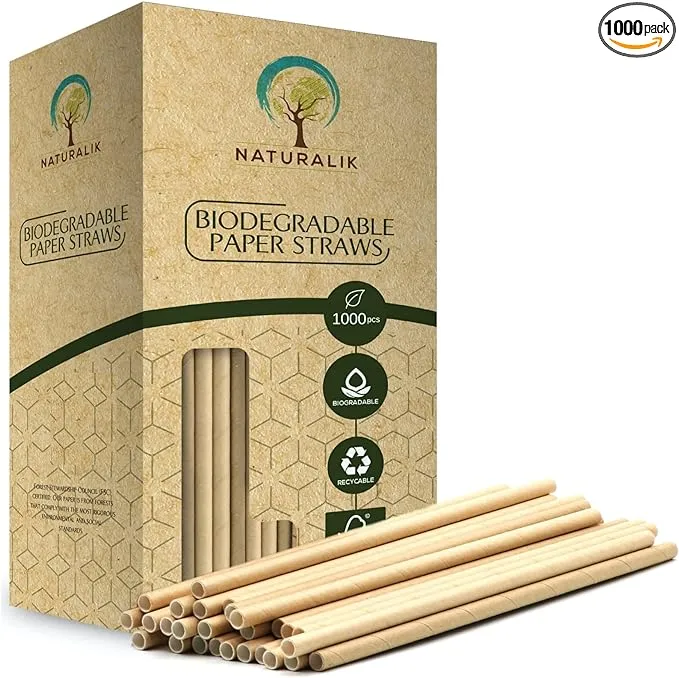 Naturalik 1000-Pack Sturdy Biodegradable Paper Straws Heavy-Duty, Dye-Free, Eco-Friendly Sturdy Paper Straws Bulk Drinking Straws for Smoothies, Restaurants and Party Decorations 7.7" (Brown, 1000pc)