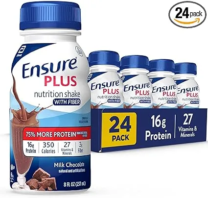 Ensure Plus Nutrition Shake With Fiber, 16 Grams of Protein, Meal Replacement, Milk Chocolate, 8 Fl Oz (24 Count)