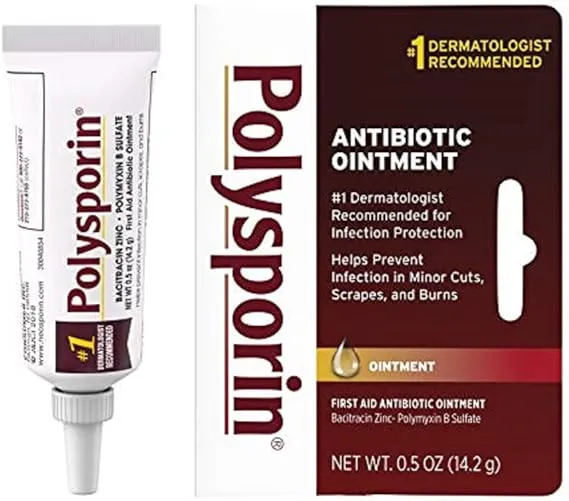 Polysporin First Aid Topical Antibiotic Skin Ointment with Bacitracin Zinc & Polymyxin B Sulfate, for Infection Protection & Wound Care, Neomycin-Free, Travel Size, 0.5 oz